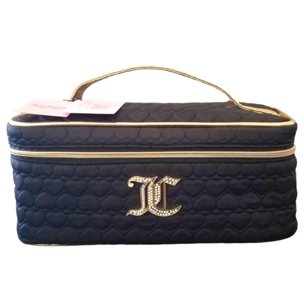 NWT Juicy Couture Large Black & Gold Bling Makeup Cosmetic Travel Bag
